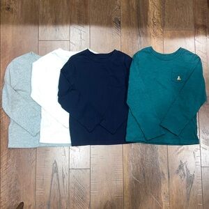 GAP Kids 100% Cotton Long Sleeve Tees - White, Navy, Gray, Green - 4 Pack Bundle